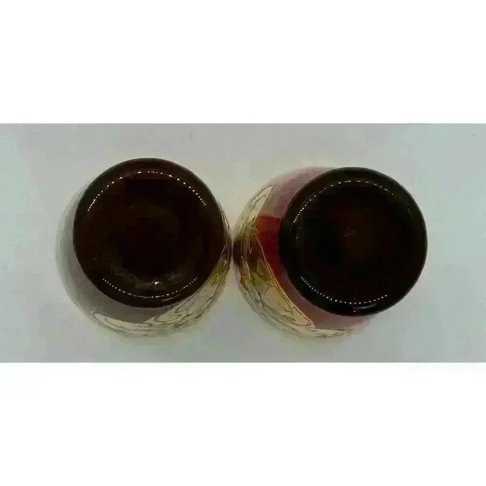 MCM Vintage Cranberry Shot Glasses set of Two Hand Painted Gold Band Beautiful